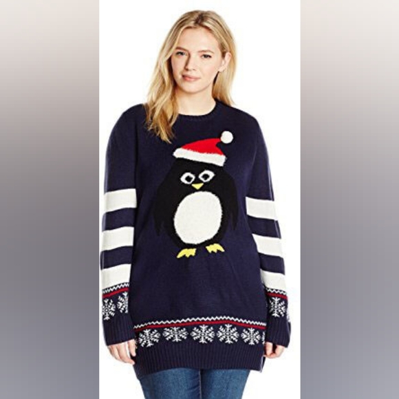 100% Acrylic penguin Christmas tunic sweater L - Picture 1 of 7